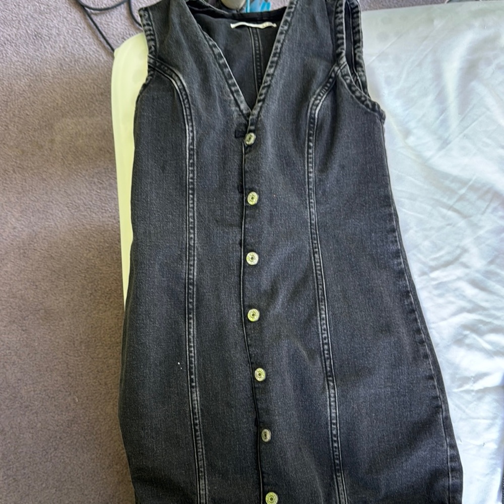 Black Denim Button-Down Dress